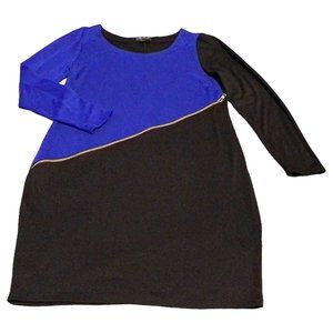 Forever 21 Dress 3X Bodycon Color Block Blue Black Zip Ponte Knit Long Sleeve
